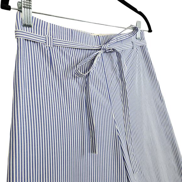 J Crew Womens Cuffed Cropped Wide Leg Pants Size 0 Blue White Pin Stripe G3174 - Picture 4 of 15